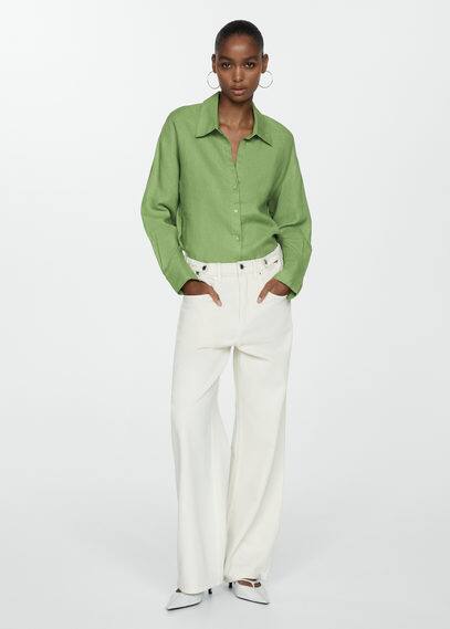 Mango Linen 100% Shirt Green In Vert