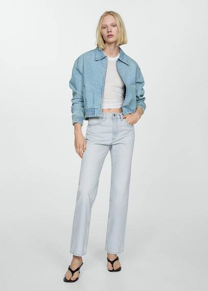 Shop Mango Mid-rise Straight Jeans Light Blue