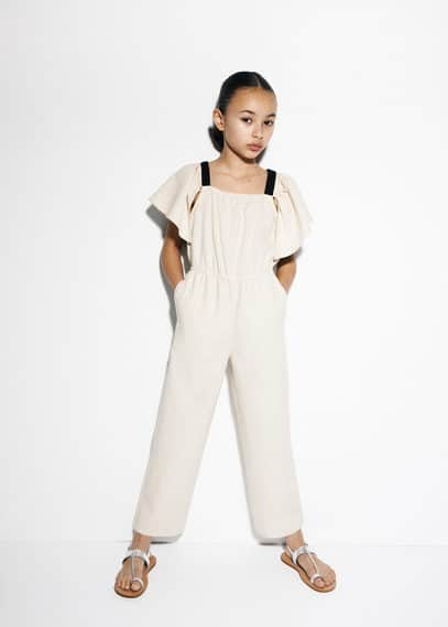 Shop Mango Linen Ruffle Jumpsuit Light/pastel Grey