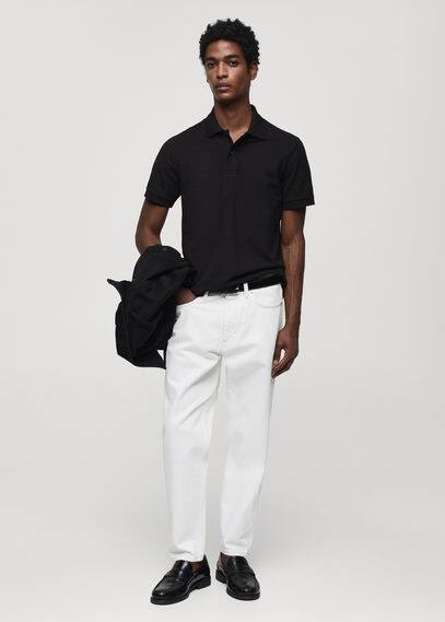 Shop Mango Man 100% Cotton Pique Polo Shirt Black