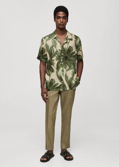 Shop Mango Flowing Tropical Print Shirt Green