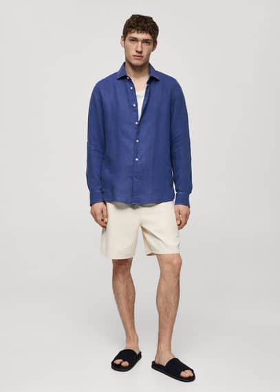 Shop Mango Classic Fit 100% Linen Shirt Ink Blue In Bleu Encre