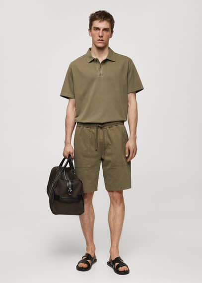 Mango 100% Cotton Relaxed Fit Polo Shirt Khaki In Kaki