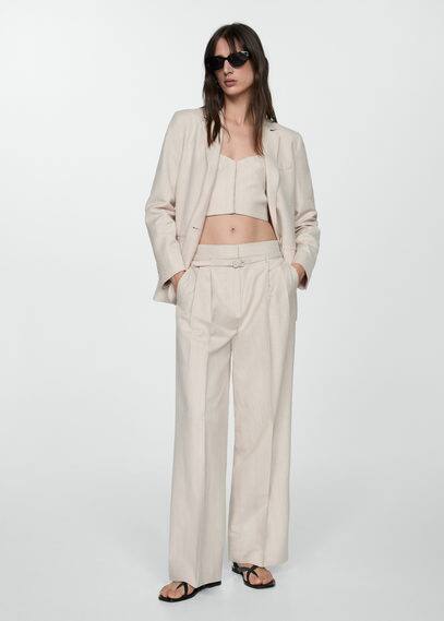 Shop Mango Suit Trousers With Belt Clips Ecru