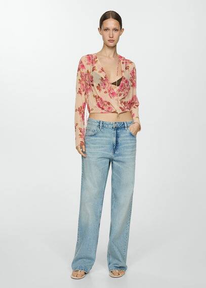 Shop Mango Floral Print Crossover Blouse Ecru