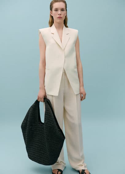 Shop Mango Suit Waistcoat With Open Back Ecru