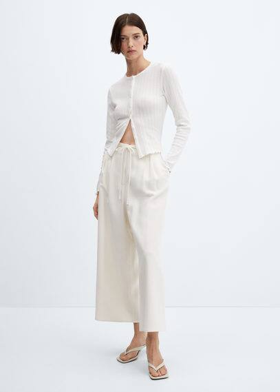 Mango Wideleg Trousers With Belt Off White