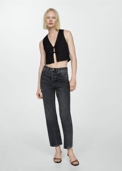 Mango Straight Jeans With Forward Seams Black Denim