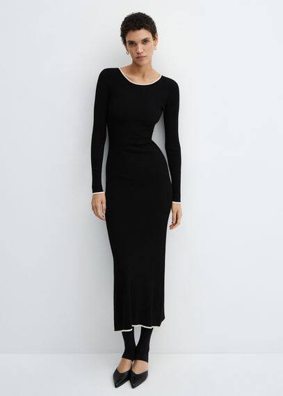 Shop Mango Contrast Trim Dress Black