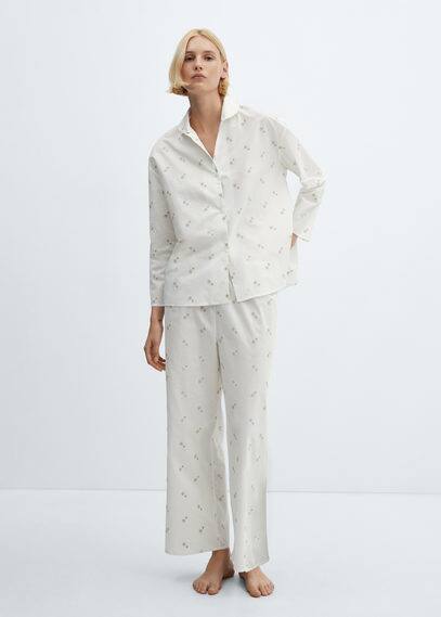 Chemise pyjama coton broderie florale