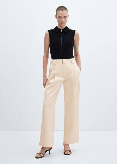 Mango Trousers With Belt Loops Off White In Blanc Cassé