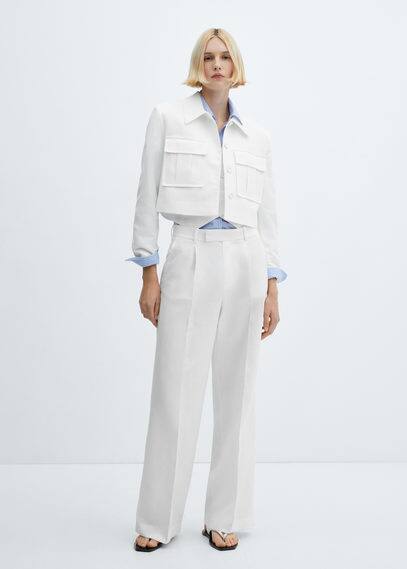 Shop Mango Crop Suit Jacket With Pockets White