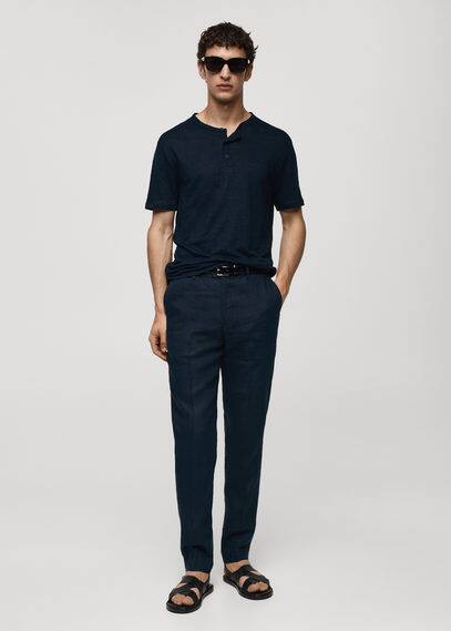 Mango Slim-fit 100% Linen T-shirt Dark Navy In Bleu Marine Foncé