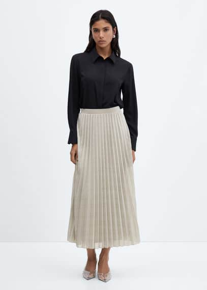 Mango Pleated Lurex Skirt Silver