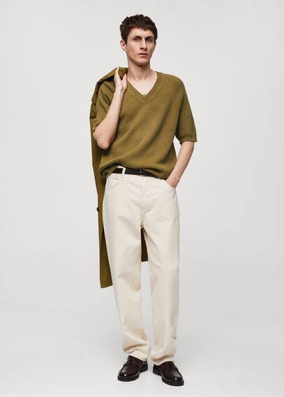 Shop Mango Man Relaxed-fit Knitted Sweater Olive Green