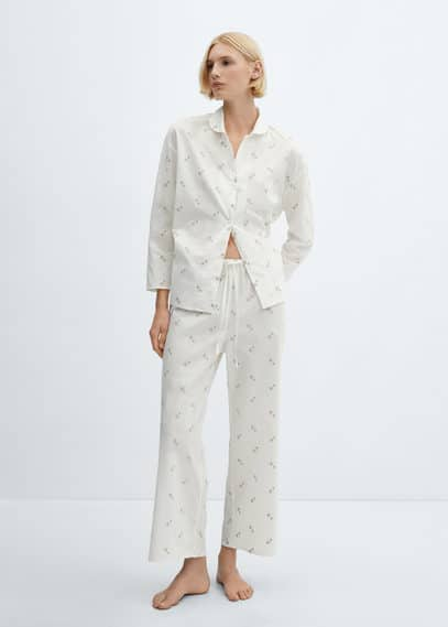 Pantalon pyjama coton broderie florale