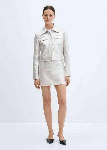 Shop Mango Metallic Jacket With Pockets Silver