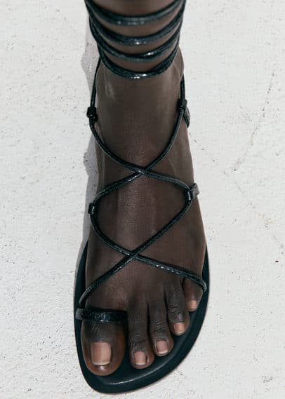 Mango Leather Straps Sandals Black In Noir