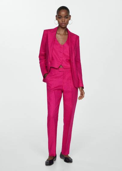 Mango 100% Linen Suit Trousers Fuchsia