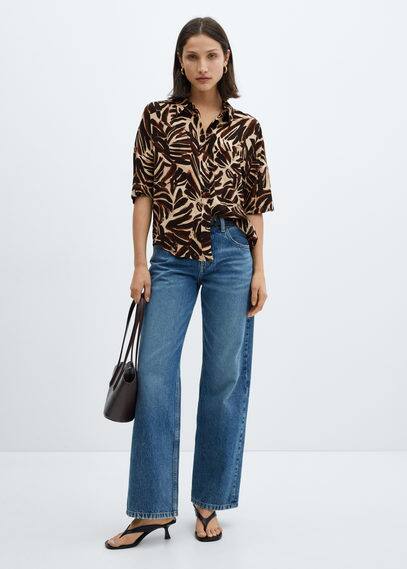 Shop Mango Printed Flowy Shirt Ecru In Écru