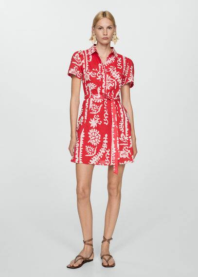 Mango Printed Bow Dress Red In Rouge