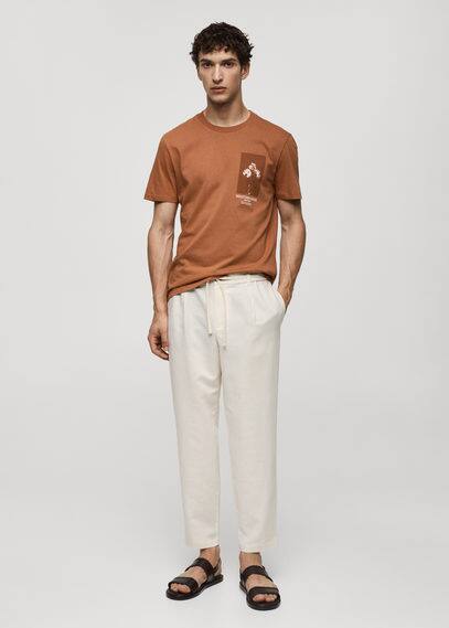 Mango Man Slim-fit 100% Printed Cotton T-shirt Burnt Orange