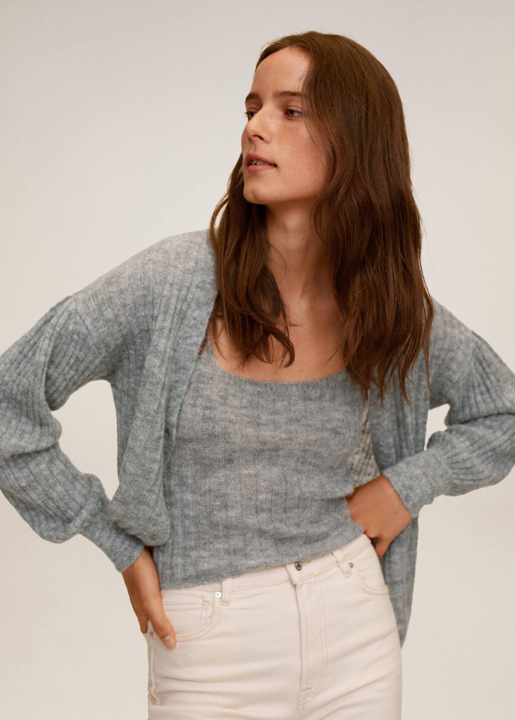grey rib knit cardigan