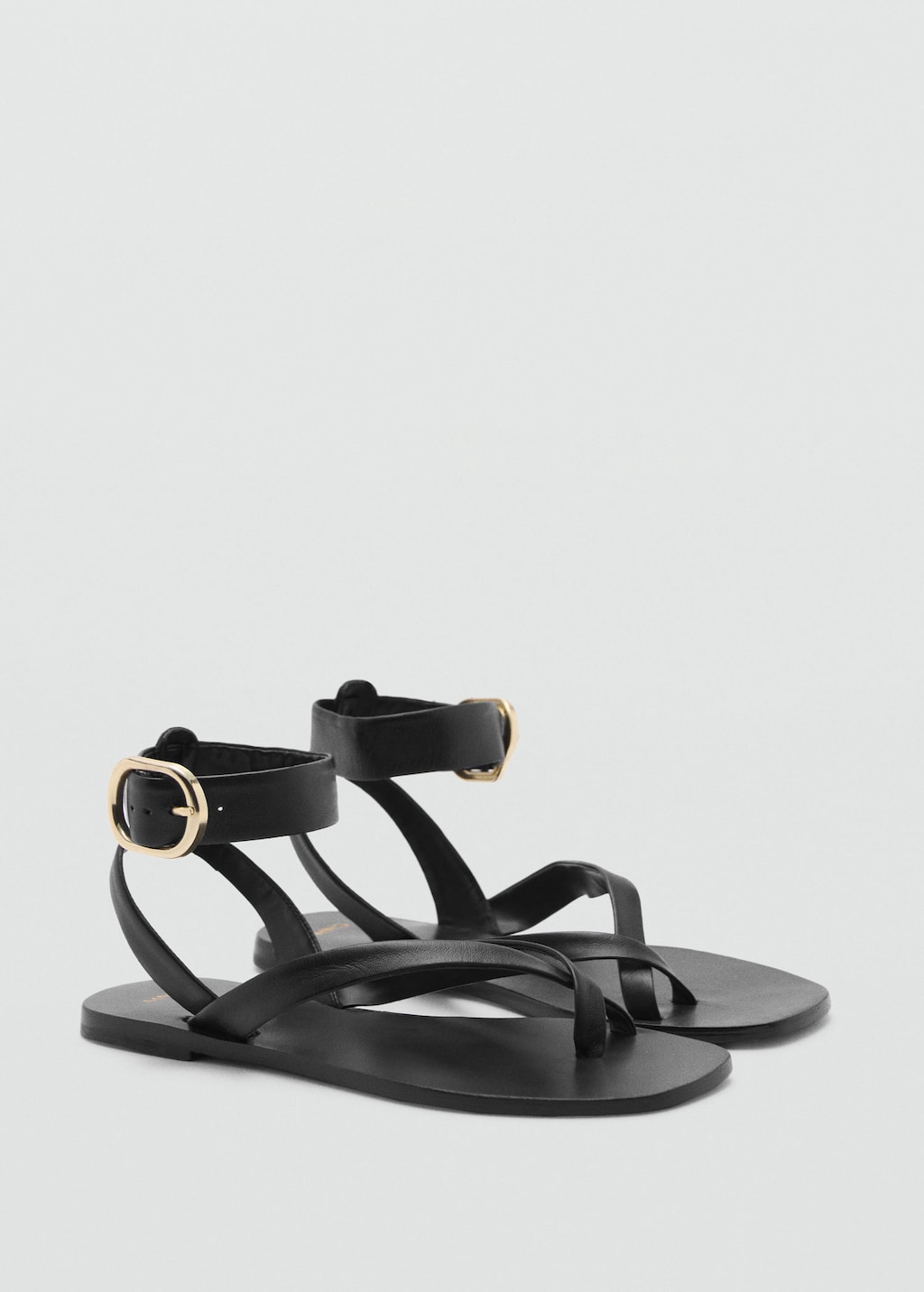 Mango black leather ankle buckle straps leather sandals.