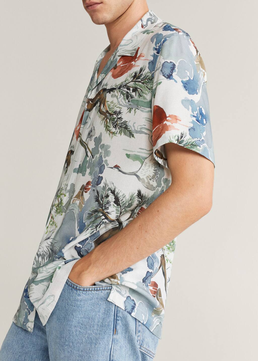 Mango Hawaiian flowy shirt 77070526 01