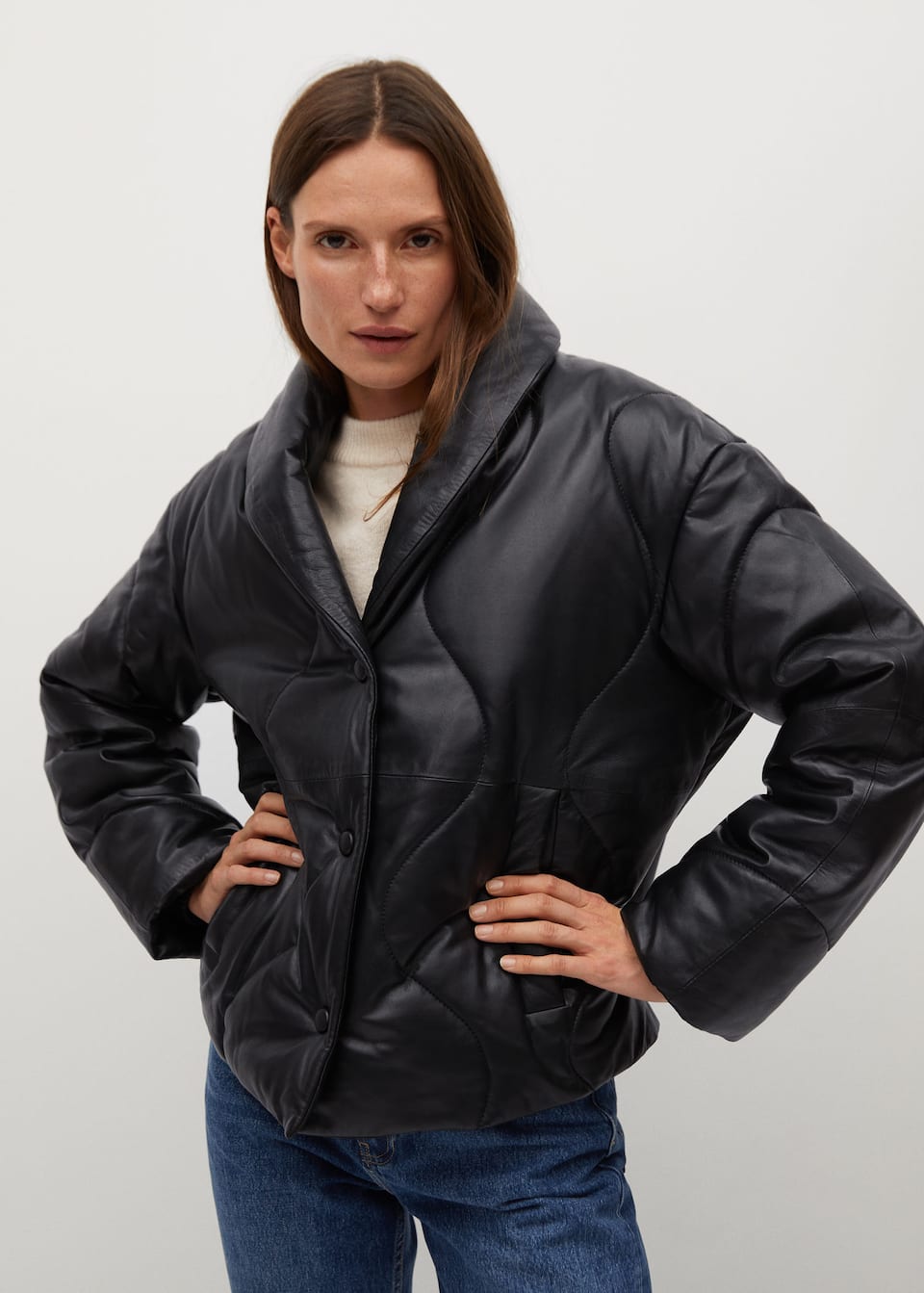 Leather Puffer Coat from Mango