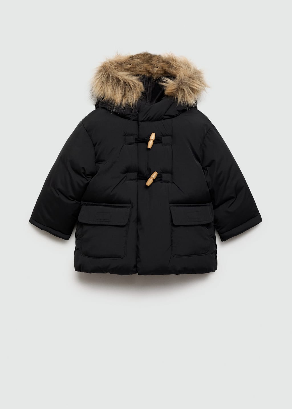 Quilted coat with fur-effect hood