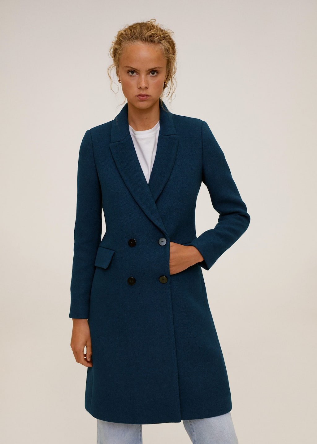 mango blue wool coat