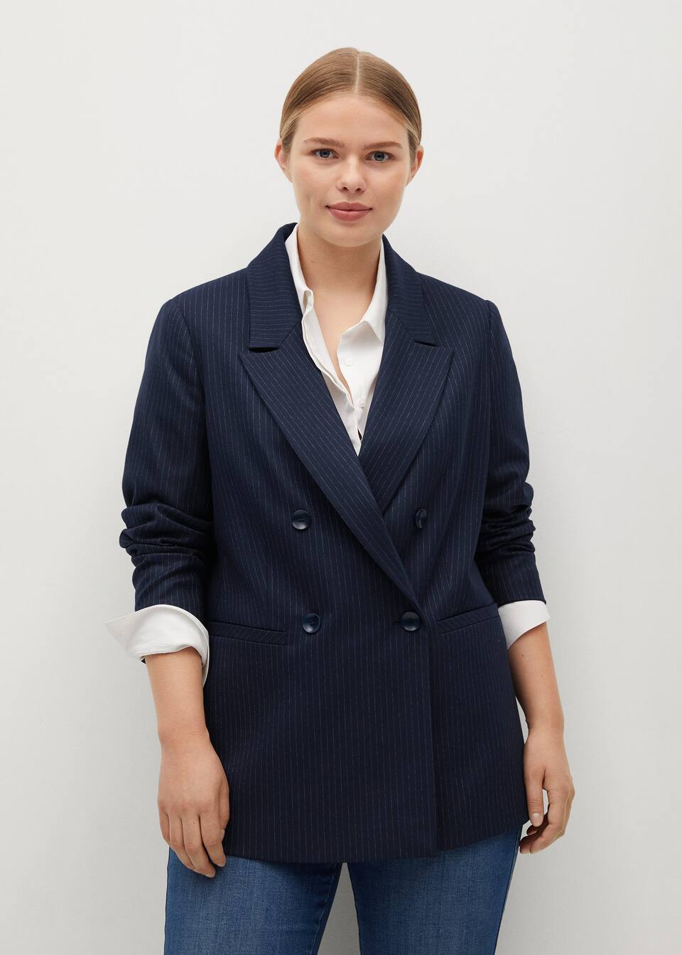 Pinstripe Suit Blazer Plus Sizes Violeta By Mango Malaysia