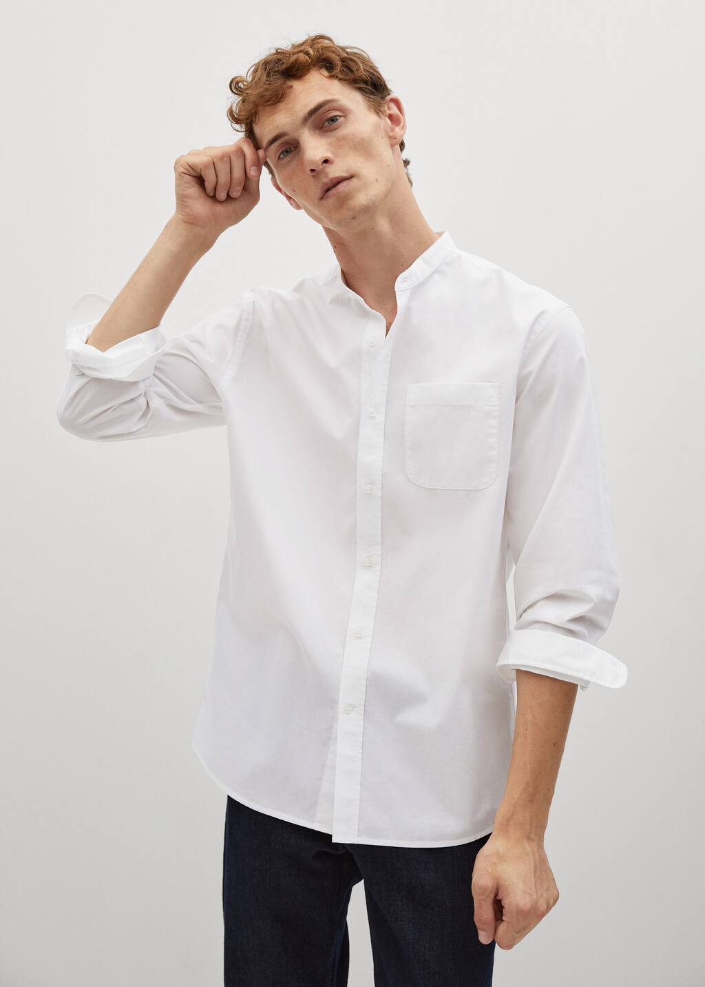 white mao collar shirt