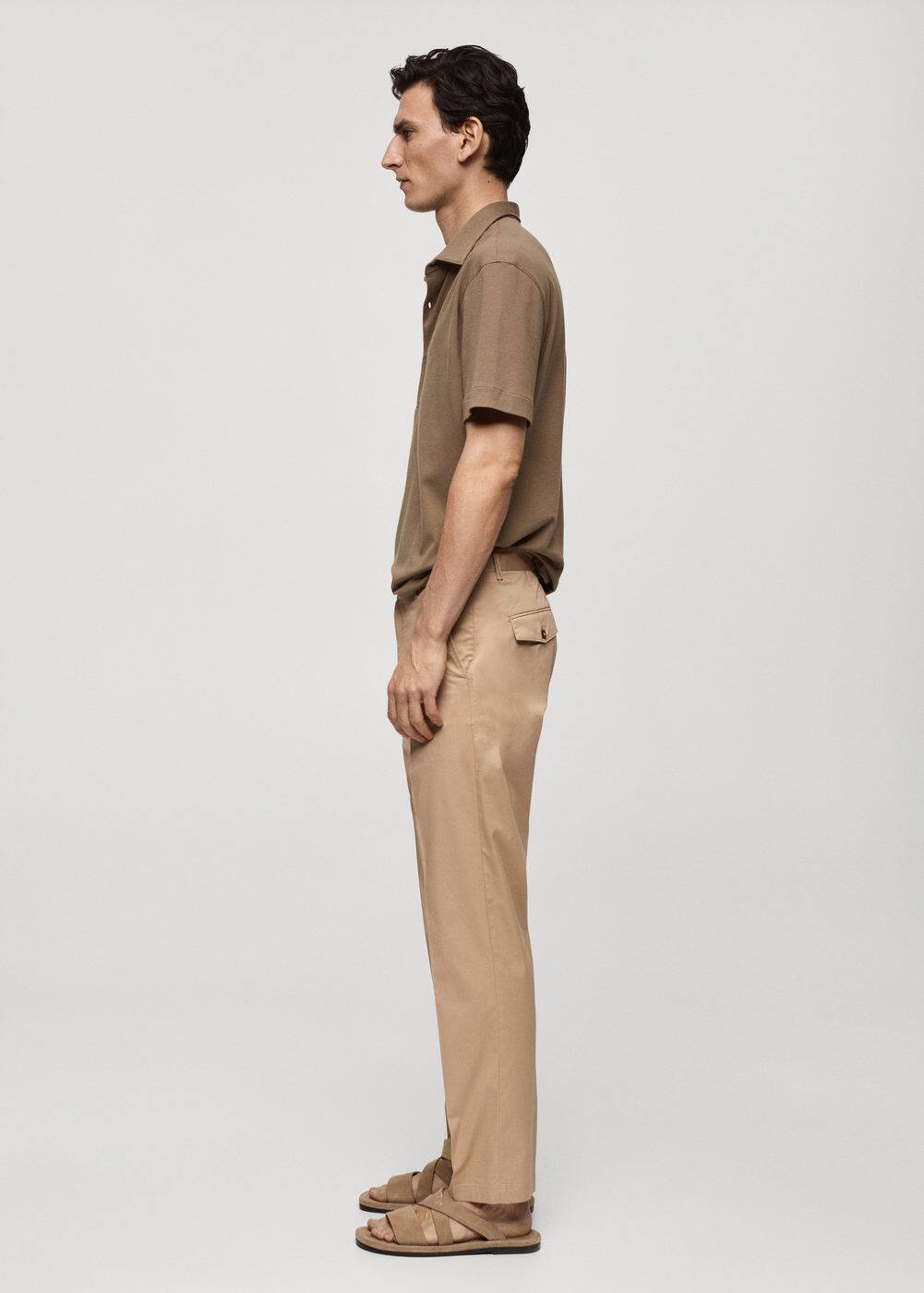 Mango Regular Fit Structure Cotton Trousers Beige In Beige