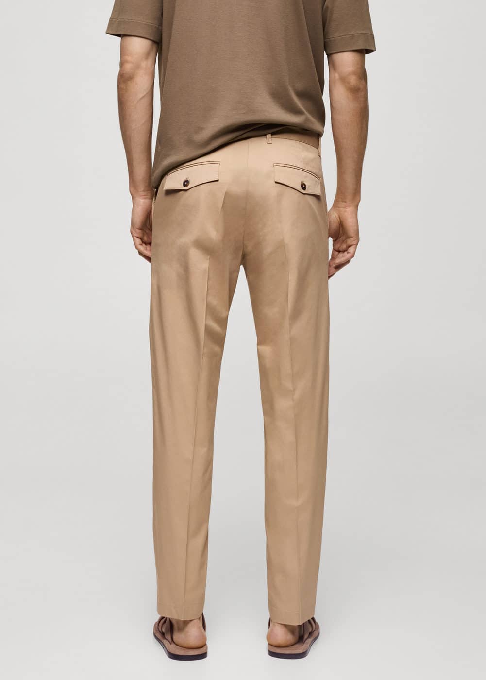Mango Regular Fit Structure Cotton Trousers Beige In Beige