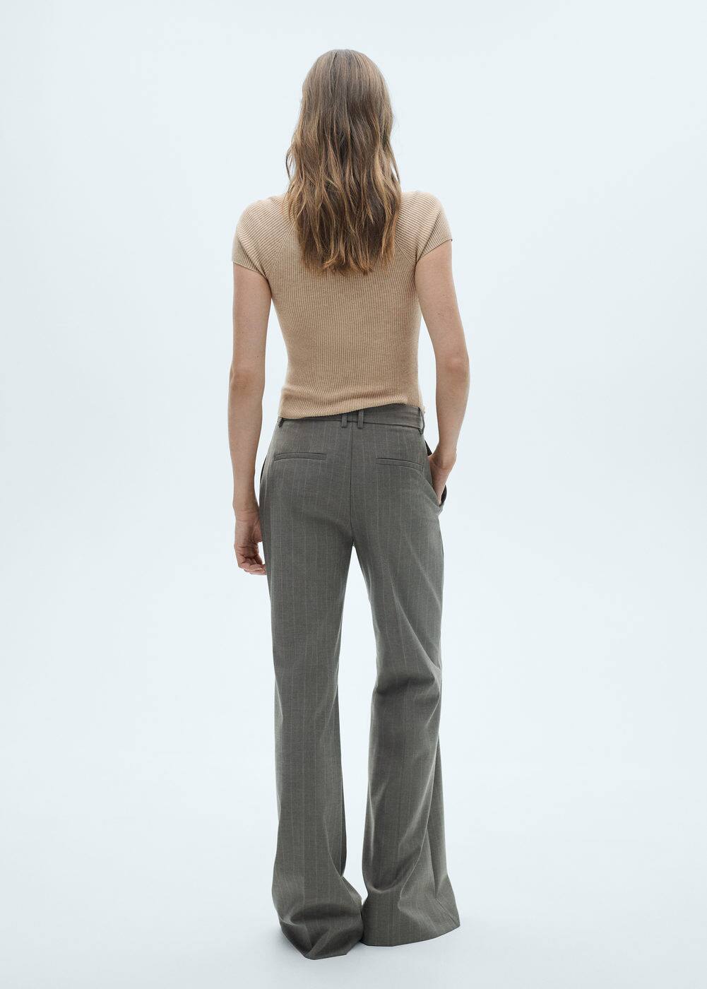 Mango Ribbed T-shirt With Perkins Neck In Gris Clair/pastel