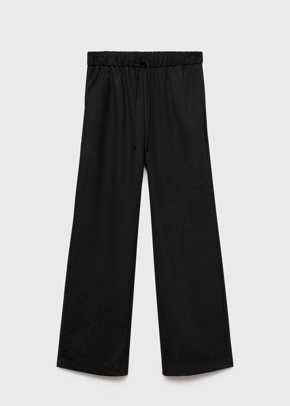 Mango Pintuck Longline Pants In Black In Black