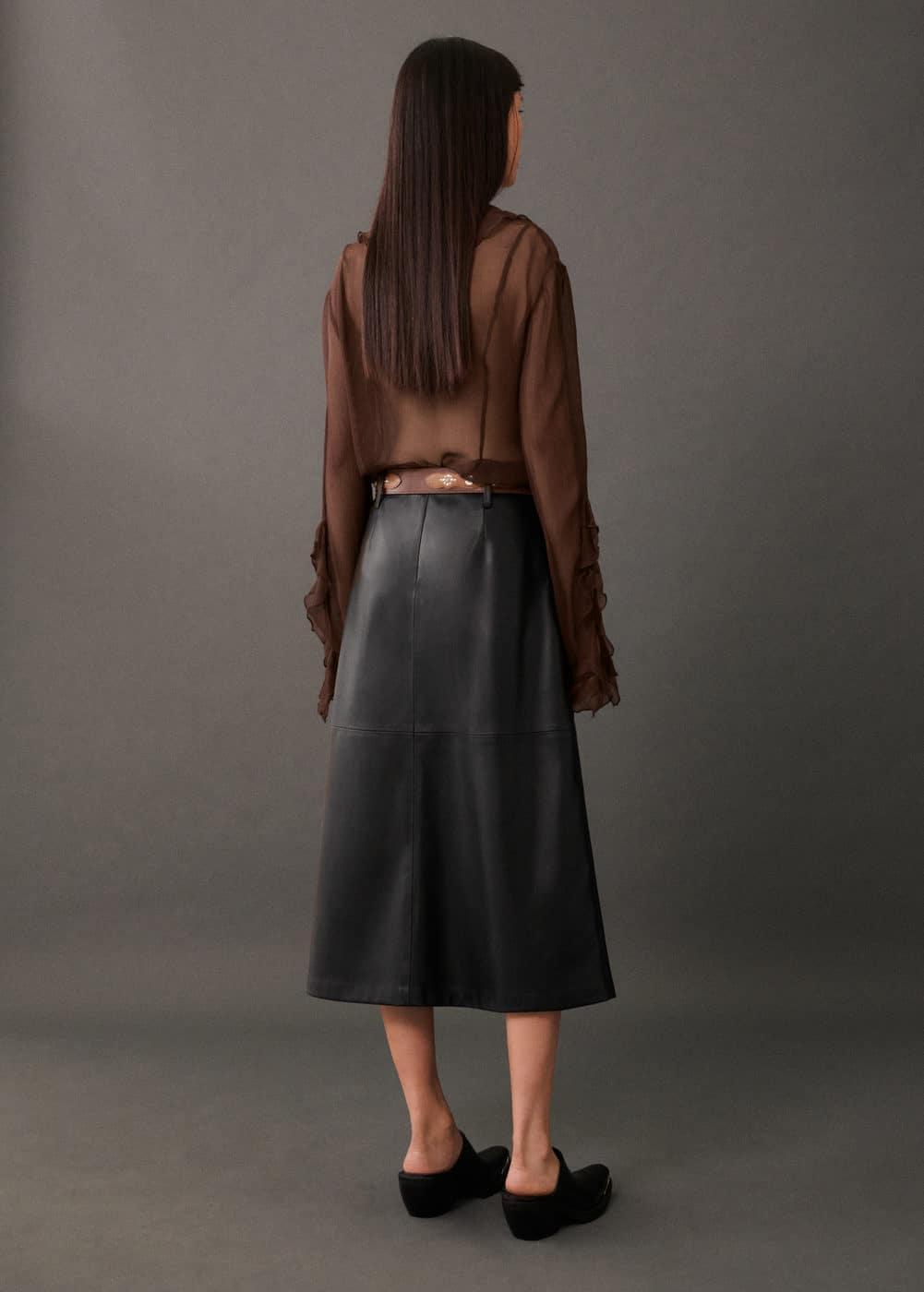Mango Jupe Midi Similicuir In Noir