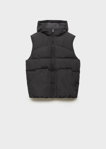 Mango Teen Quilted Gilet With Hood Charcoal In Charcoal