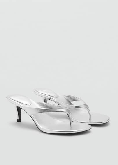 Mango Metallic Heel Sandals Silver In Argent