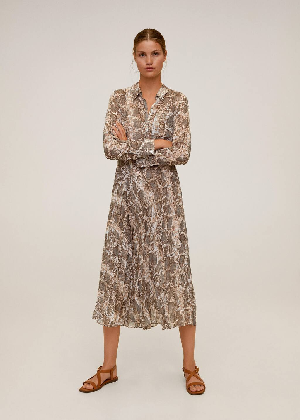 yilan derisi desenli gomlek elbise