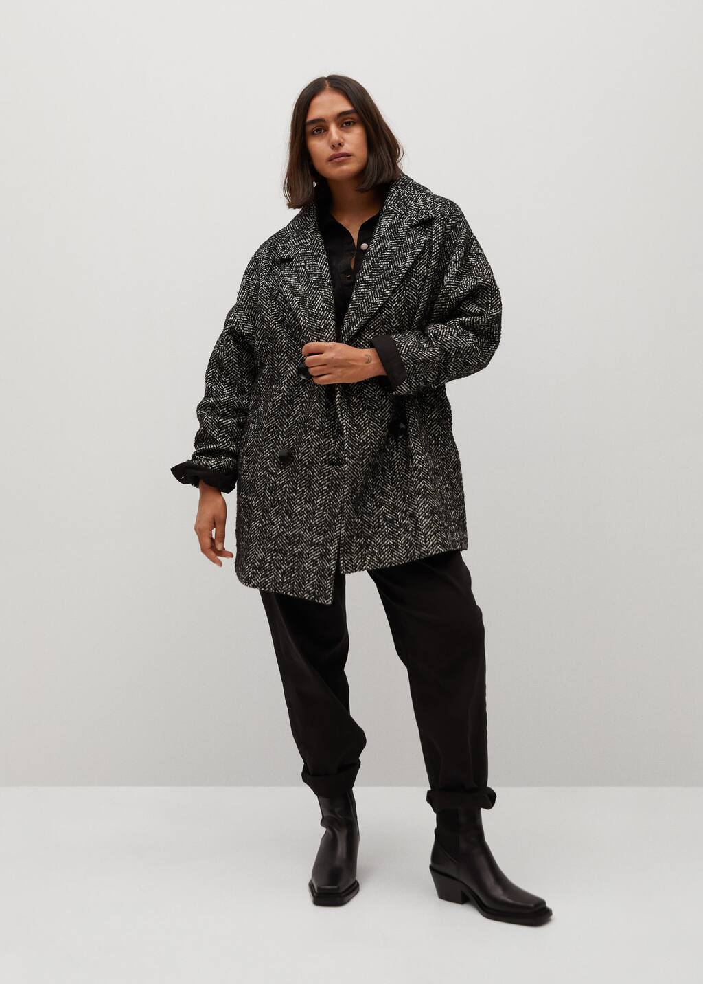 Mango Herringbone doublebreasted coat 77037609 99