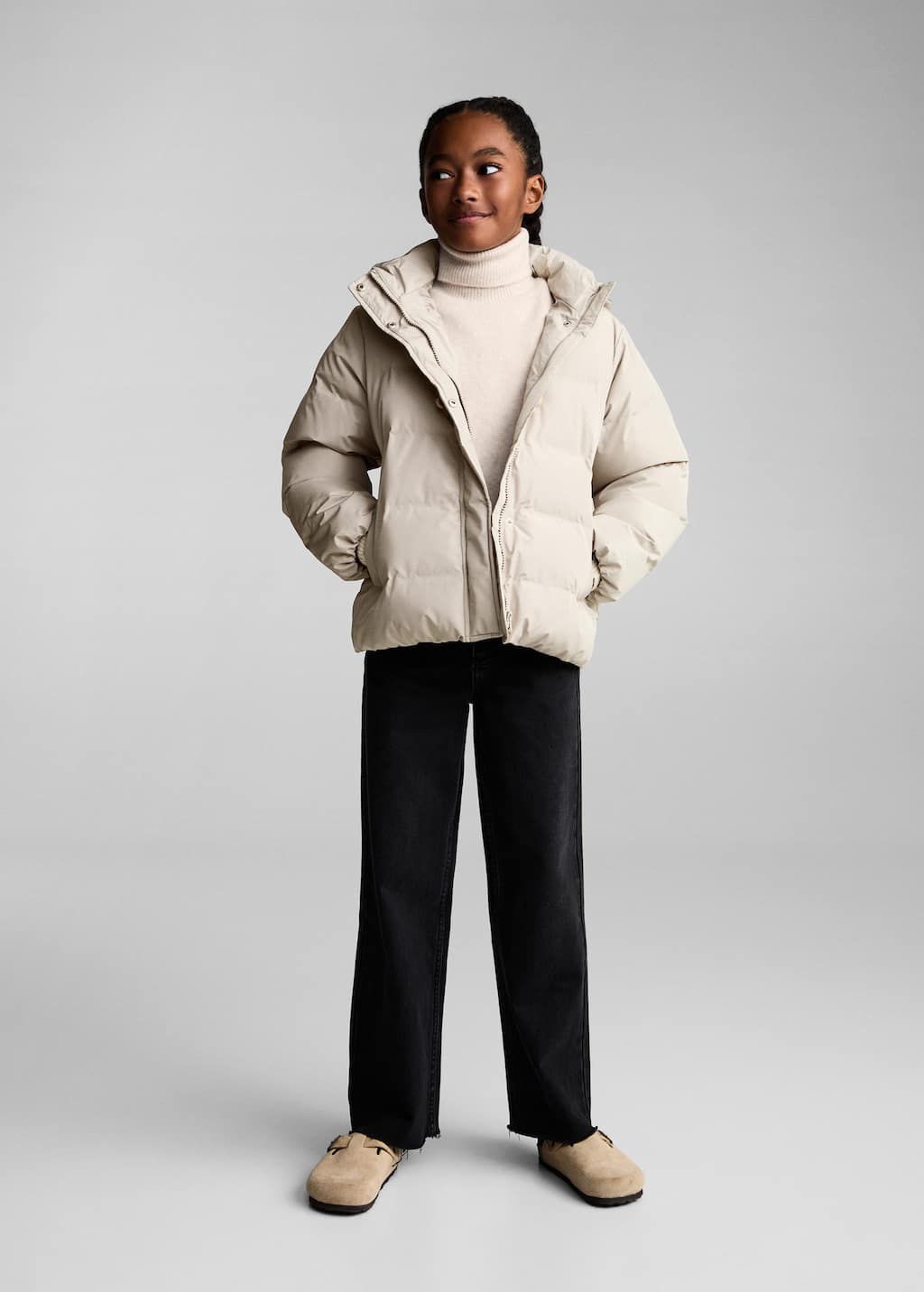 Hood Quilted Coat Light/pastel Grey