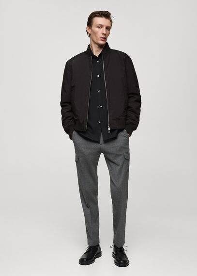 Mango Man Regular Fit Quilted Bomber Black In Black