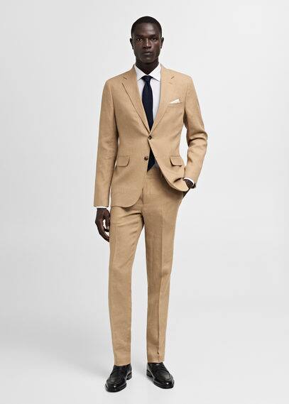 Mango Man 100% Linen Slim-fit Suit Jacket Medium Brown In Medium Brown