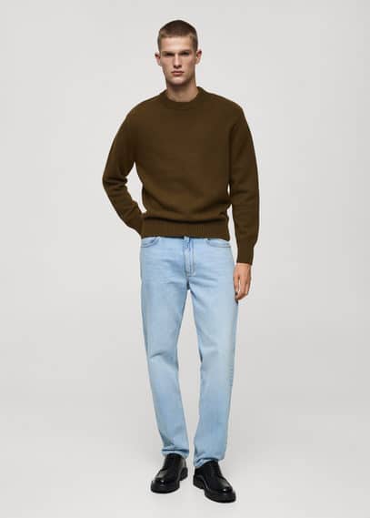 Mango Knitted Wool Blend Sweater Olive Green In Olive