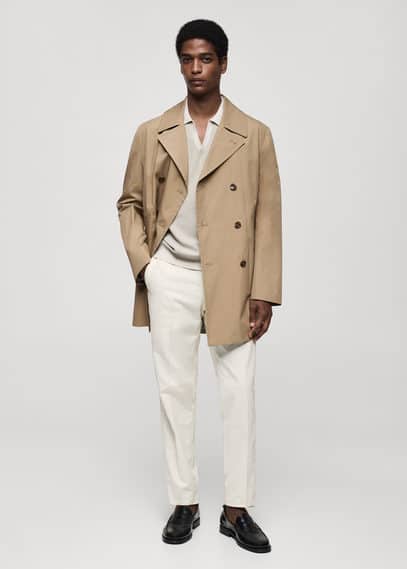 Mango Man Short Cotton Trench Coat Medium Brown In Medium Brown