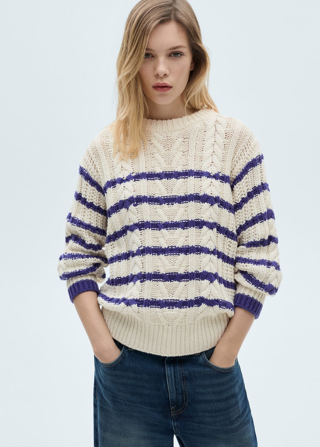 Striped braided sweater