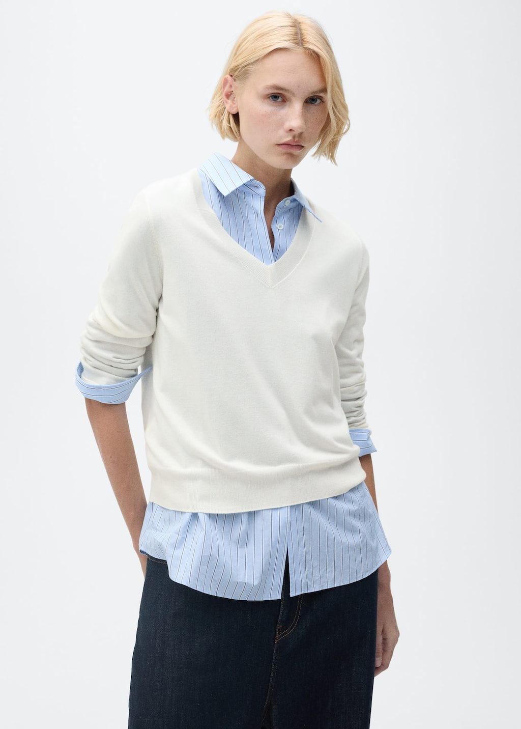 V-neck knit sweater